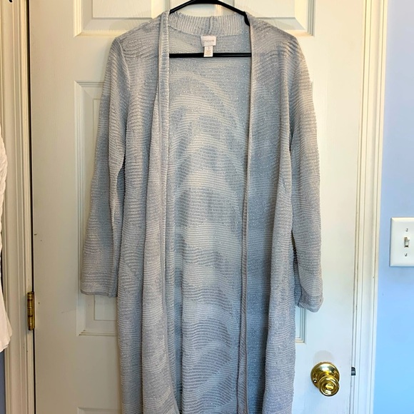 Chico's Sweaters - Chicos Size 1 Women’s Long Cardigan Silver Sparkle
